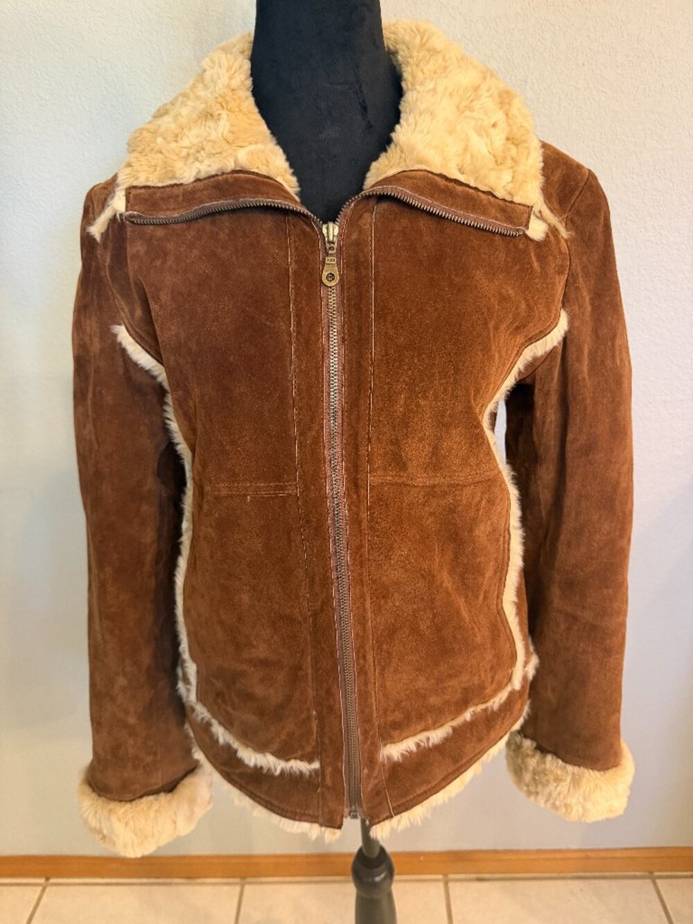Wilsons Leather Brown Suede Shearling Aviator Jacket Y2K M